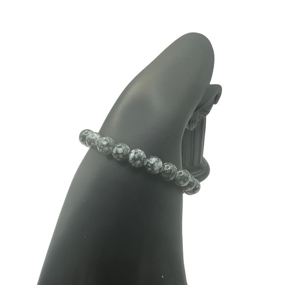 Carved Stone Elephant Charm on a Beaded Stone Stretch Bracelet - Picture 3 of 4